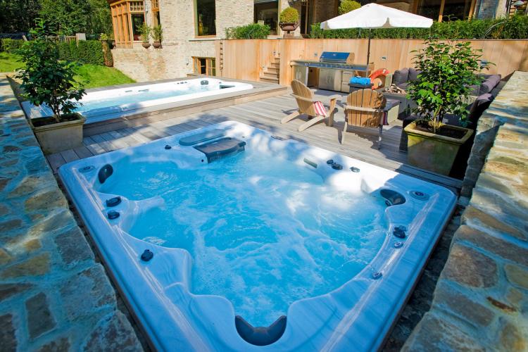 Hot Tub and Swim Spa built into deck